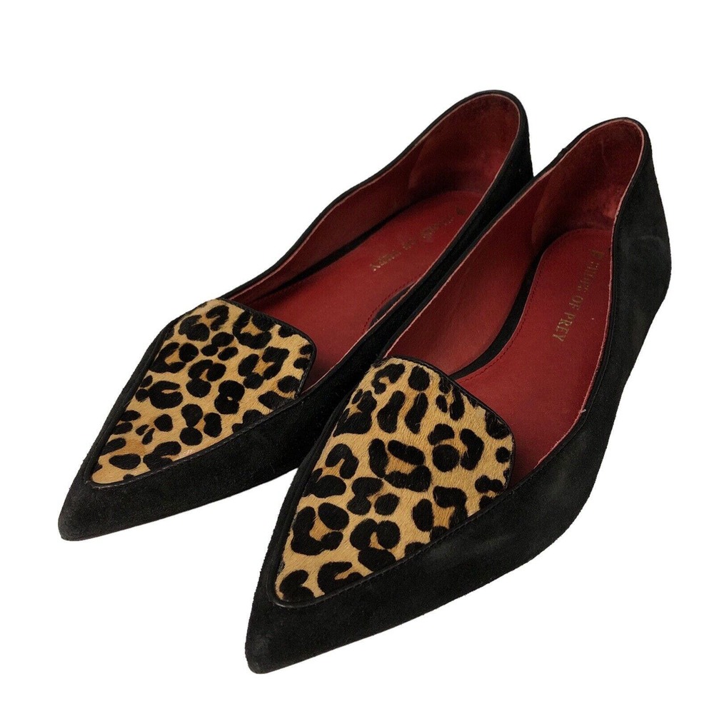 Shoes Of Prey Black Animal Leather Suede Print‎ Pumps Sz 9W Women's Wide Width